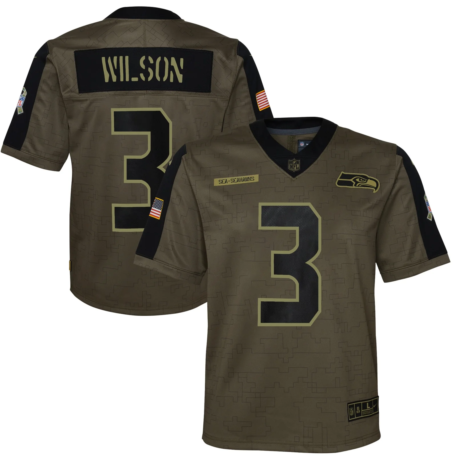Russell Wilson Seattle Seahawks Youth 2021 Salute To Service Game Jersey - Olive -