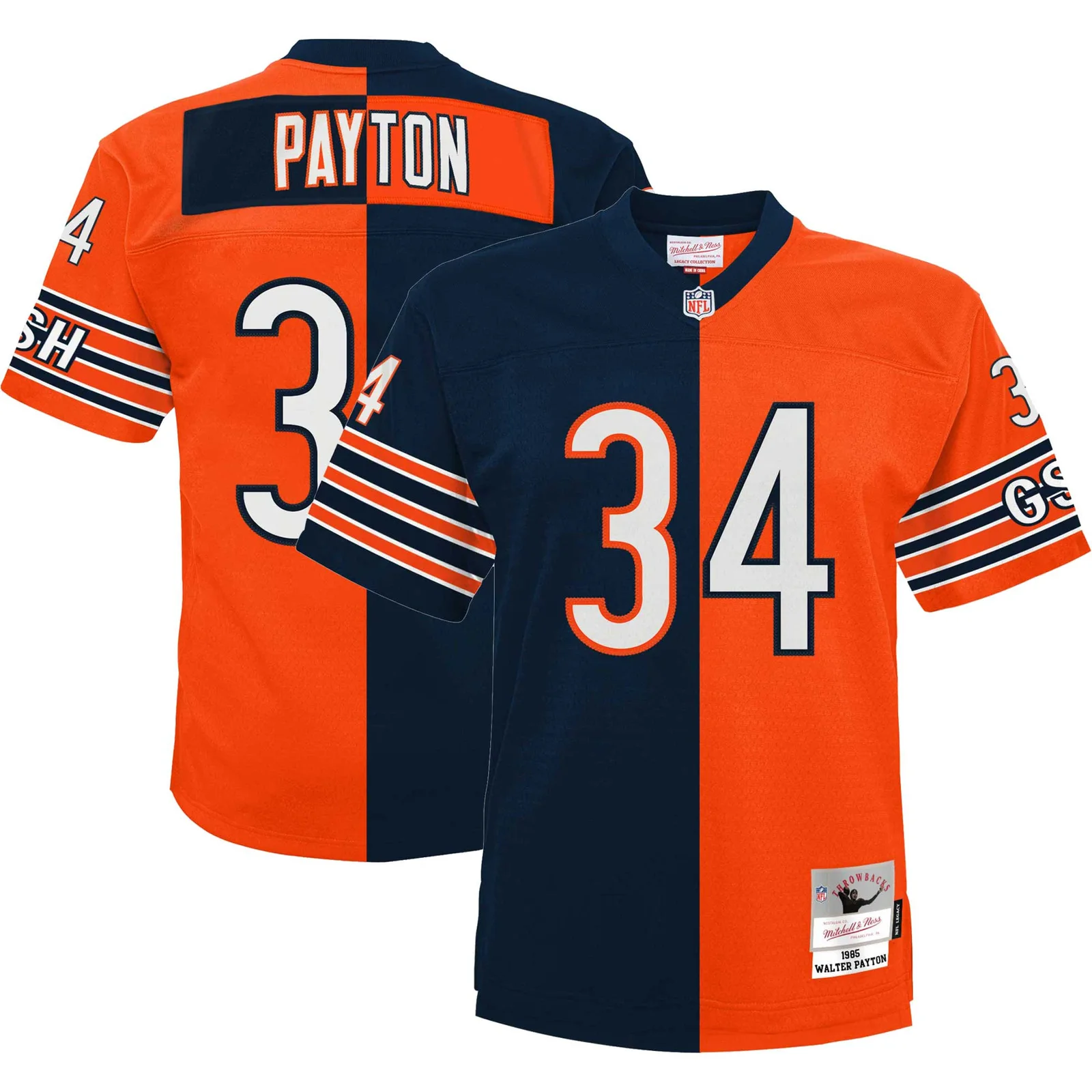 Walter Payton Chicago Bears Mitchell &amp; Ness Youth Split Legacy Jersey - Navy/Orange -