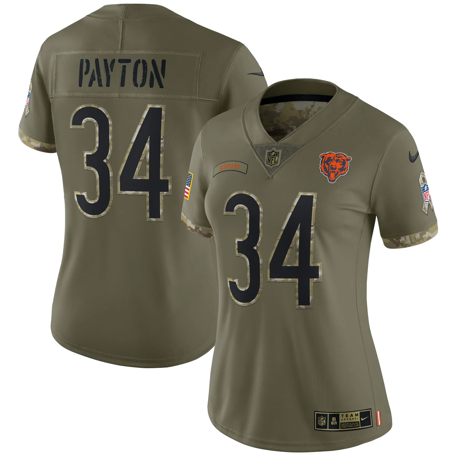 Walter Payton Chicago Bears Woman's 2022 Salute To Service Retired Player Limited Jersey - Olive -