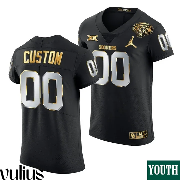 Oklahoma Sooners Custom Jersey, Black Youth's, 2020 Cotton Bowl Classic Jersey Black Golden Edition -