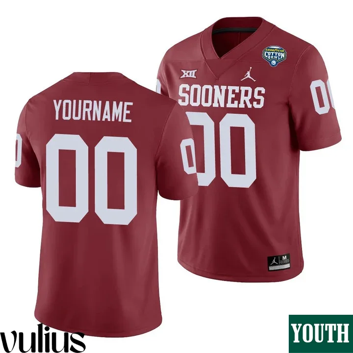 Oklahoma Sooners Custom Jersey, Red Youth's, Crimson 2020 Cotton Bowl Game Jersey -