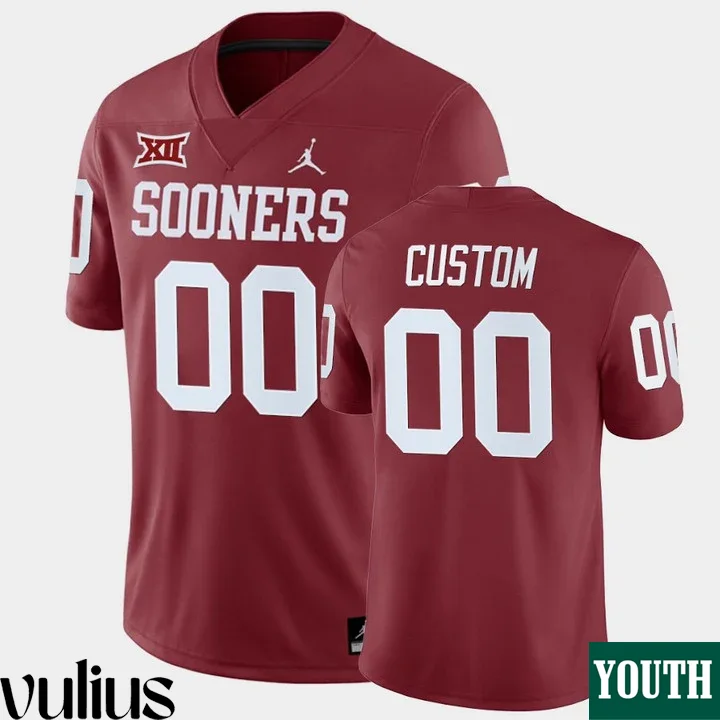 Oklahoma Sooners Custom Jersey, Red Youth's, Crimson Home Game Jersey NCAA Football -