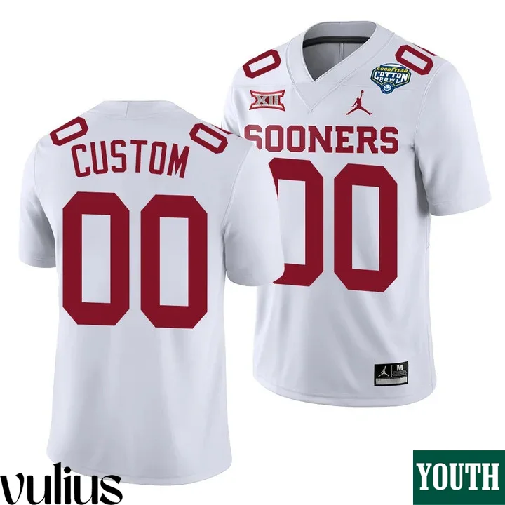 Oklahoma Sooners Custom Jersey, White Youth's, 2020 Cotton Bowl Classic College Football Jersey -