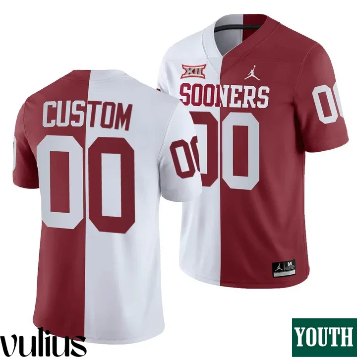 Oklahoma Sooners Custom Jersey, White Youth's, Crimson Split Jersey -