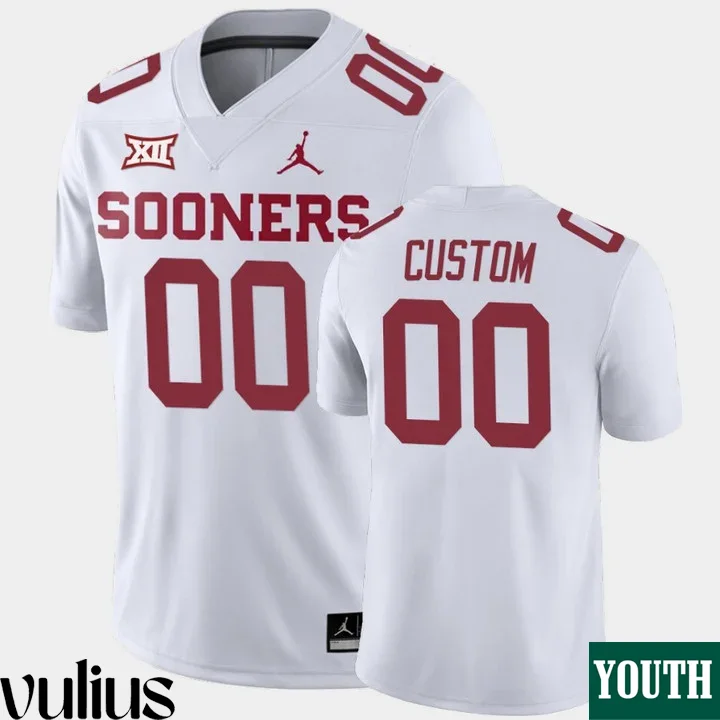 Oklahoma Sooners Custom Jersey, White Youth's, Custom Away Game Jersey -