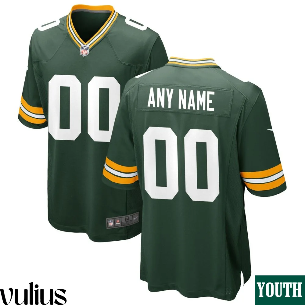 Packers Custom Jersey, Green Youth's, Home Game Custom Jersey -