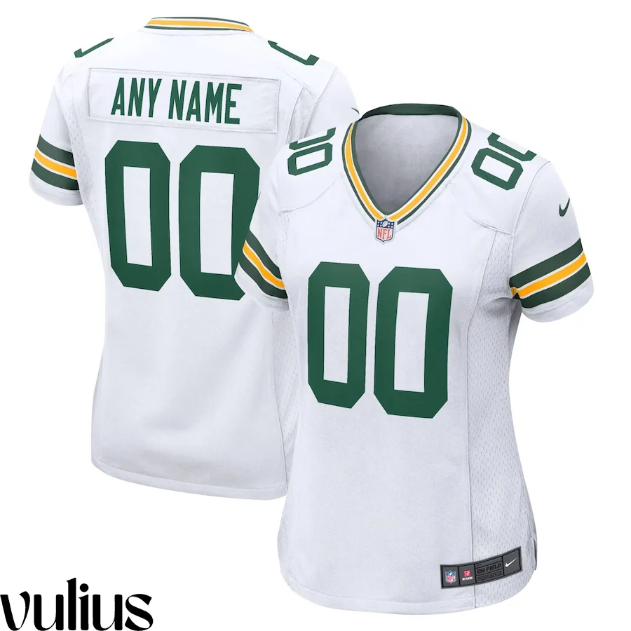Packers Custom Jersey, White Woman's, Road Game Custom Jersey -