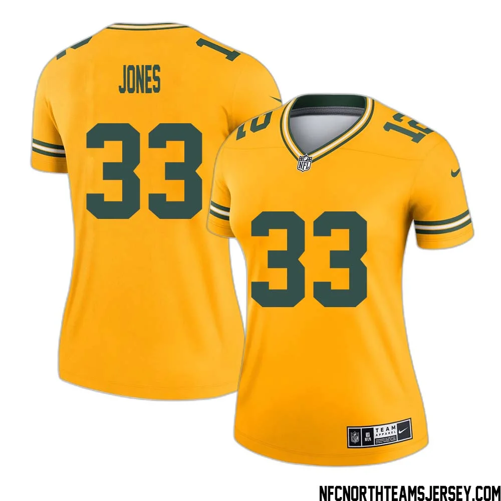 Aaron Jones No 33 Davante Adams Green Bay Packers Inverted Legend Jersey Gold Women 1