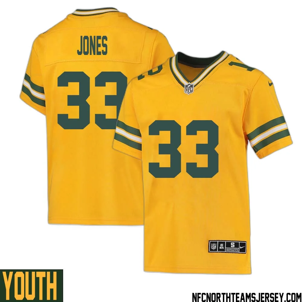 Aaron Jones No 33 Davante Adams Green Bay Packers Inverted Legend Jersey Gold Youth 1