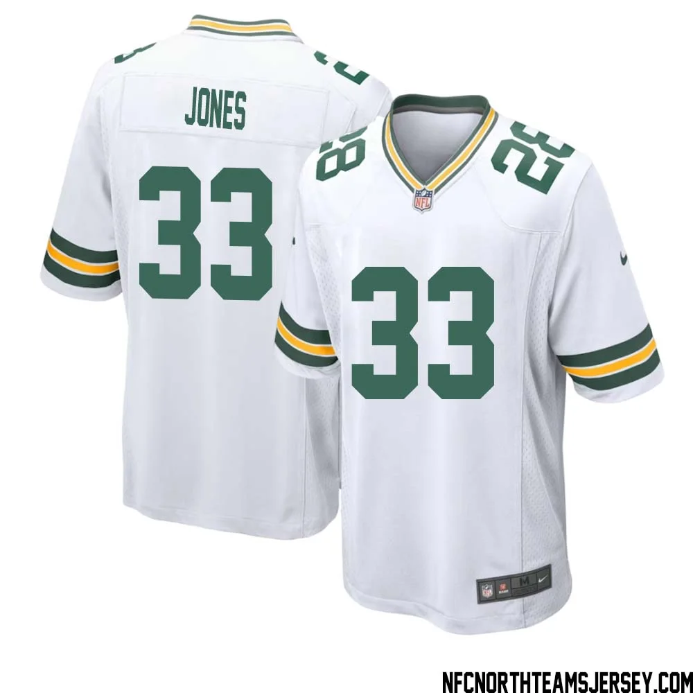 Aaron Jones No 33 Green Bay Packers Away Game Jersey Mens White