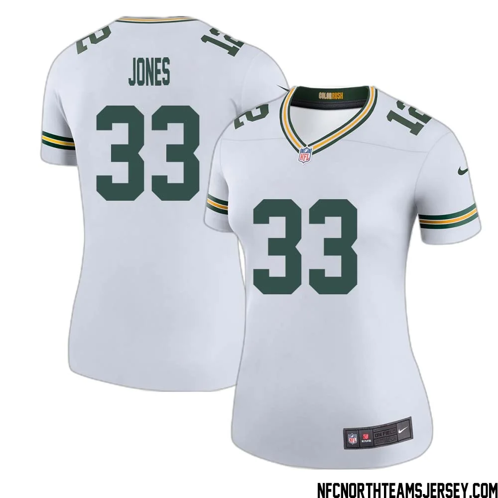 Aaron Jones No 33 Green Bay Packers Color Rush Legend Jersey White Womens