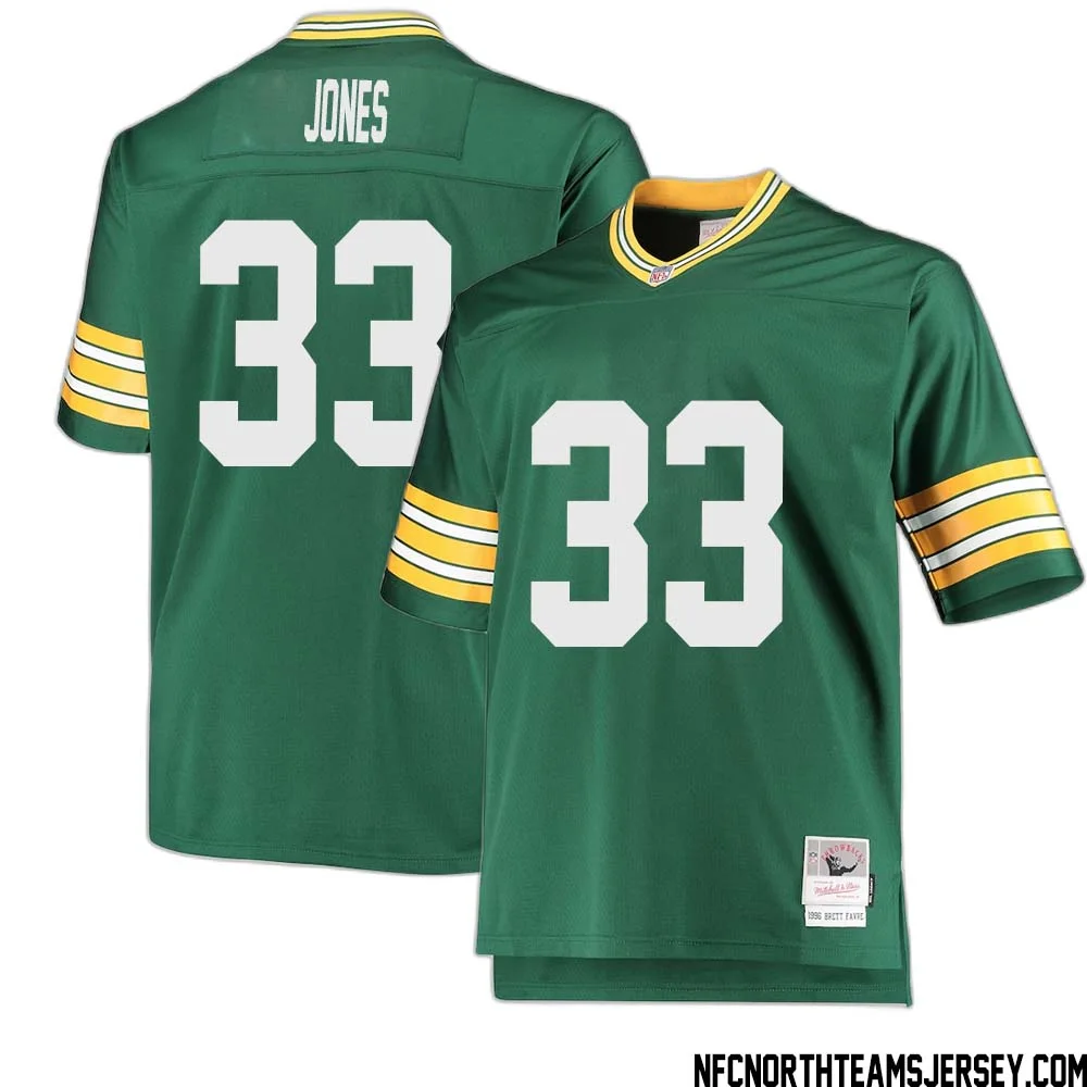 Aaron Jones No 33 Green Bay Packers Mitchell Ness Big Tall 1996 Retired Player Replica Jersey Green 2