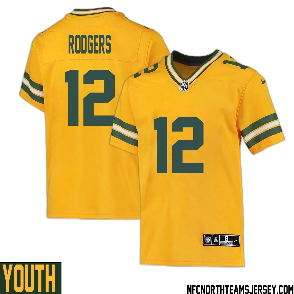 Aaron Rodgers No 12 Davante Adams Green Bay Packers Inverted Legend Jersey Gold Youth
