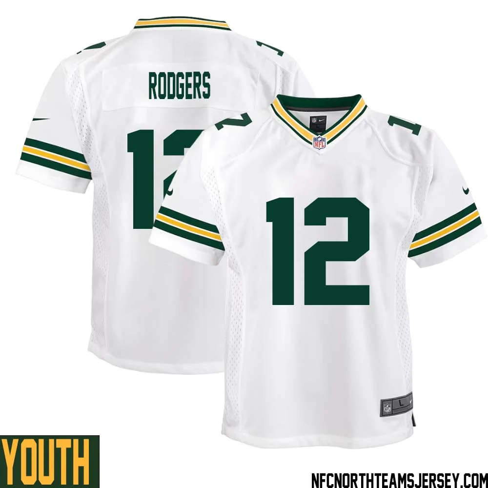 Aaron Rodgers No 12 Green Bay Packers Away Game Jersey Youth White 1