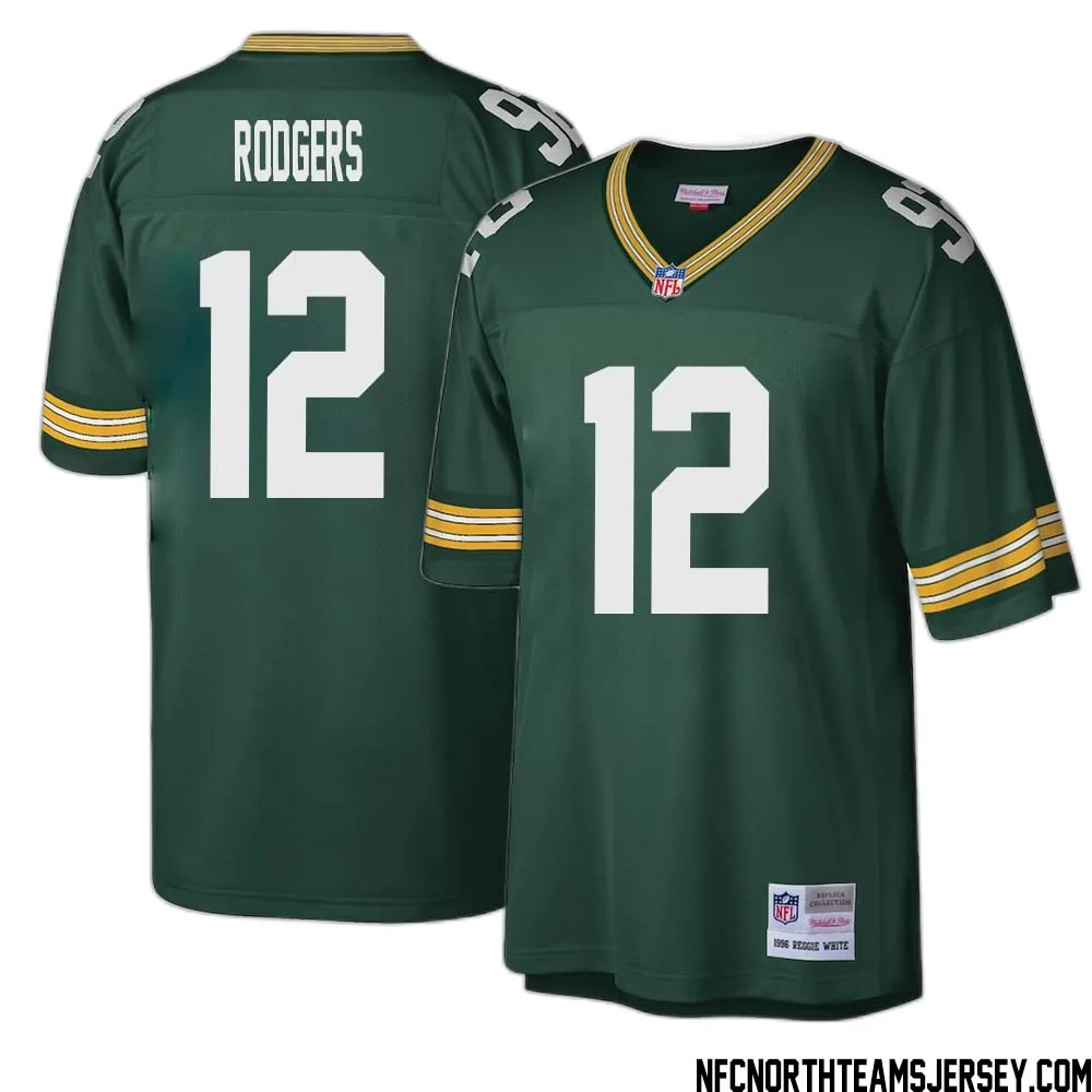 Aaron Rodgers No 12 Green Bay Packers Mitchell Ness Big Tall 1996 Retired Player Replica Jersey Green 1 1
