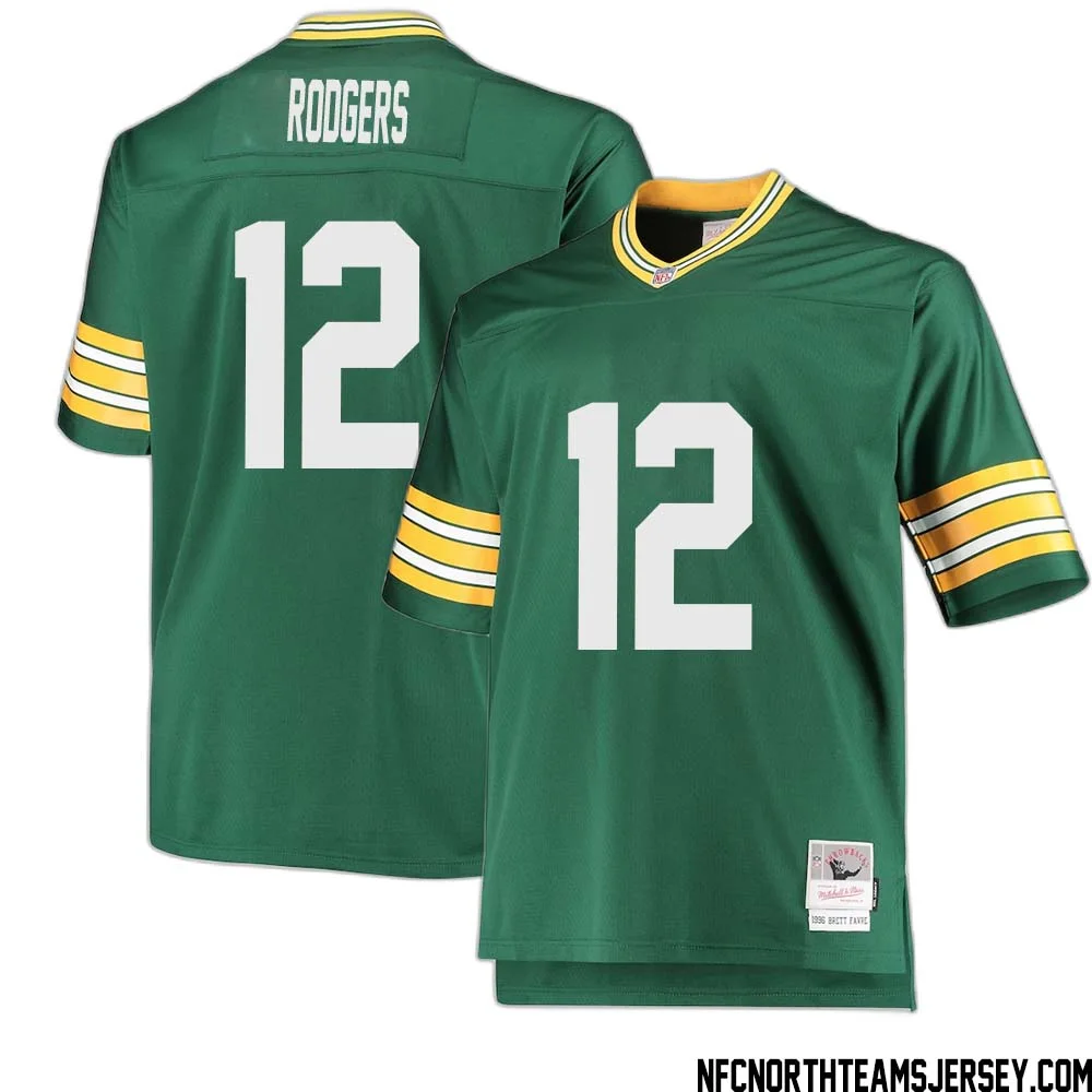 Aaron Rodgers No 12 Green Bay Packers Mitchell Ness Big Tall 1996 Retired Player Replica Jersey Green 2