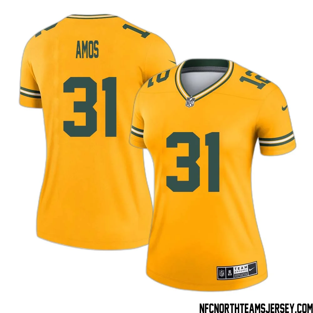 Adrian Amos No 31 Davante Adams Green Bay Packers Inverted Legend Jersey Gold Women
