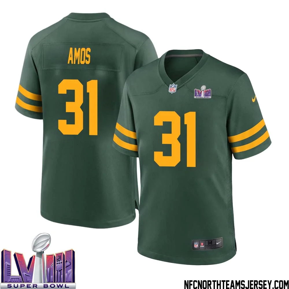 Adrian Amos No 31 Green Bay Packers Super Bowl LVIII Alternate Green Jersey for Men