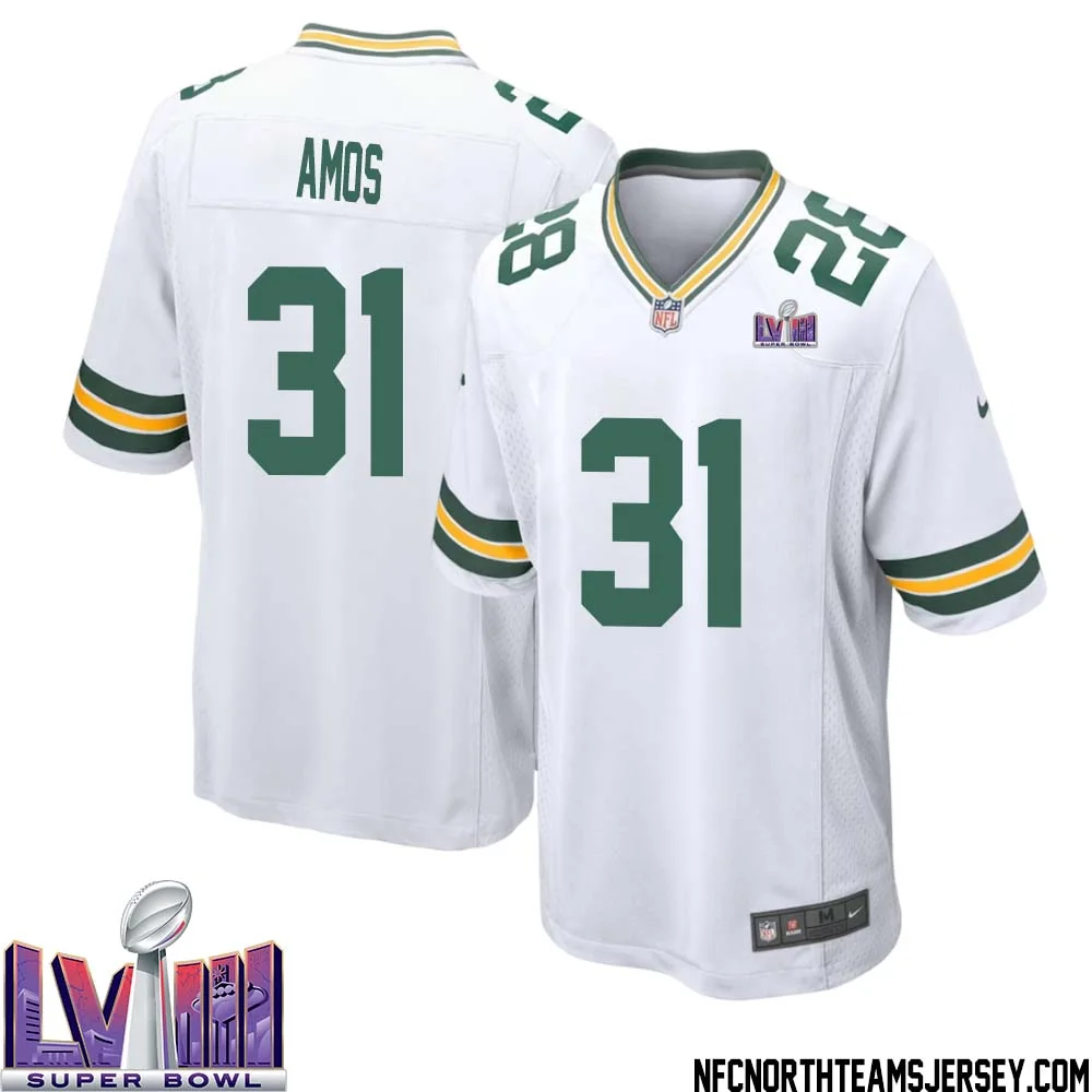 Adrian Amos No 31 Green Bay Packers Super Bowl LVIII Away Game Jersey Mens White 1