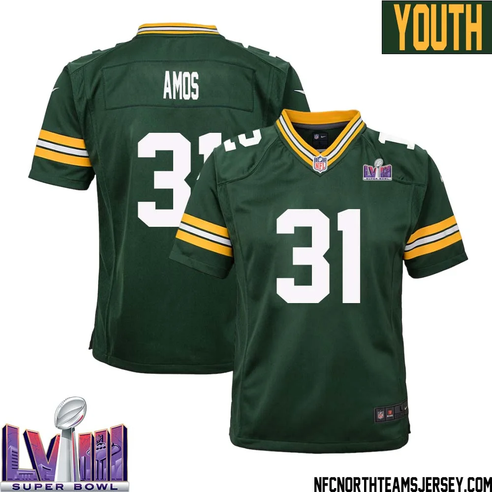 Adrian Amos No 31 Green Bay Packers Super Bowl LVIII Home Game Jersey Youth