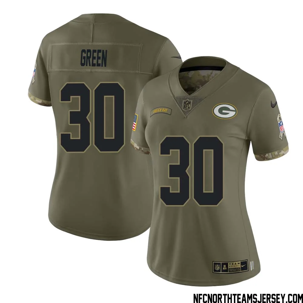 Ahman Green No 30 Green Bay Packers 2022 Salute To Service Limited Player Jersey Womens