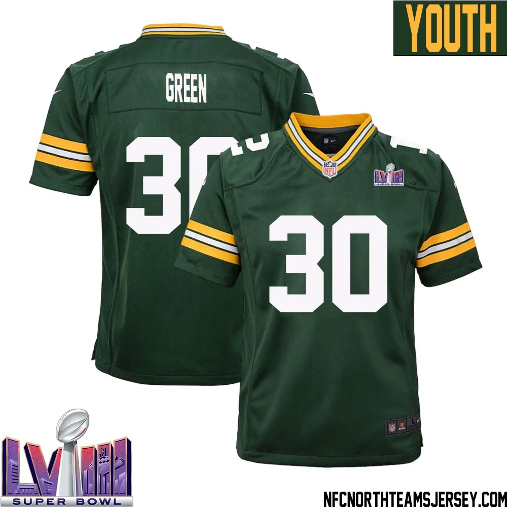 Ahman Green No 30 Green Bay Packers Super Bowl LVIII Home Game Jersey Youth 1