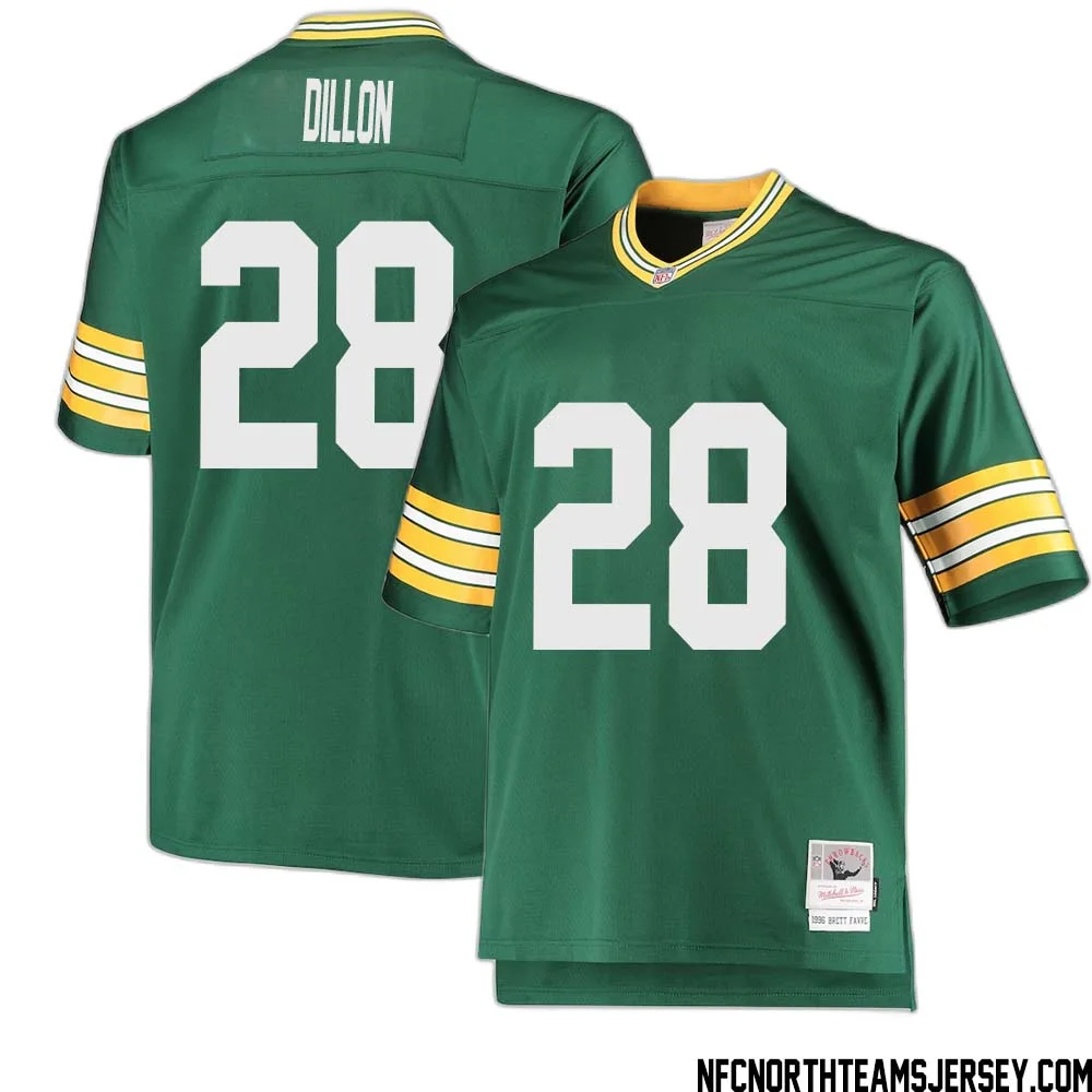 AJ Dillon No 28 Green Bay Packers Mitchell Ness Big Tall 1996 Retired Player Replica Jersey Green 2