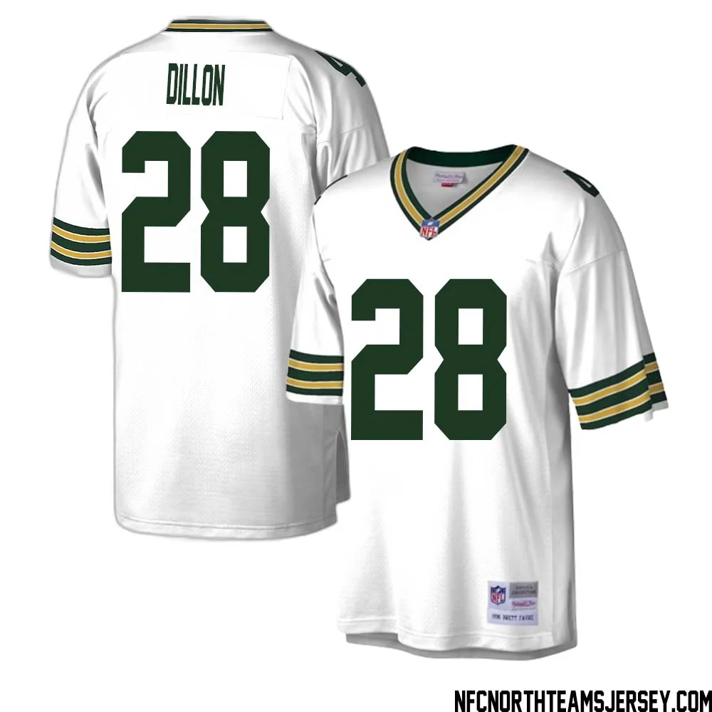 AJ Dillon No 28 Green Bay Packers Mitchell Ness Legacy Replica Jersey White 1 1