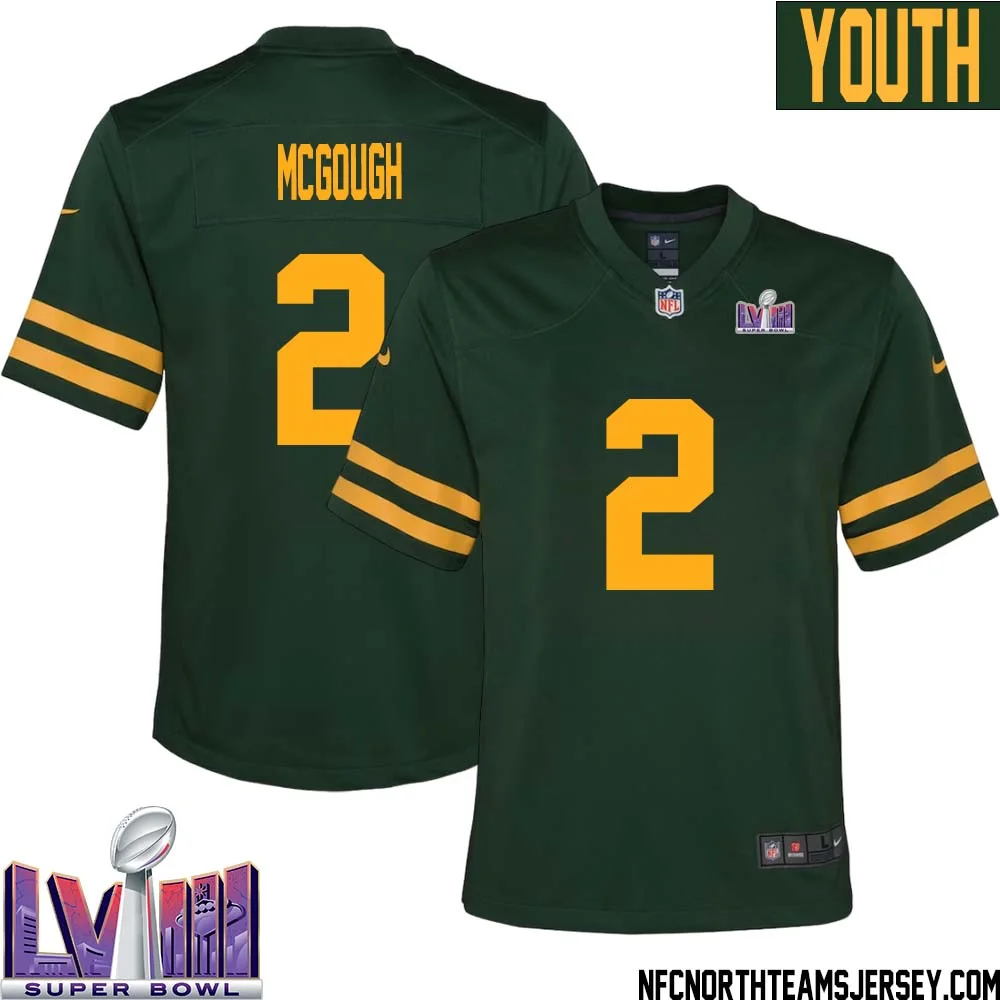 Alex McGough No 2 Green Bay Packers Super Bowl LVIII Alternate Green Jersey for Youth
