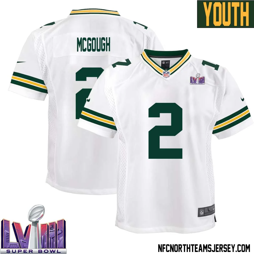 Alex McGough No 2 Green Bay Packers Super Bowl LVIII Away Game Jersey Youth White