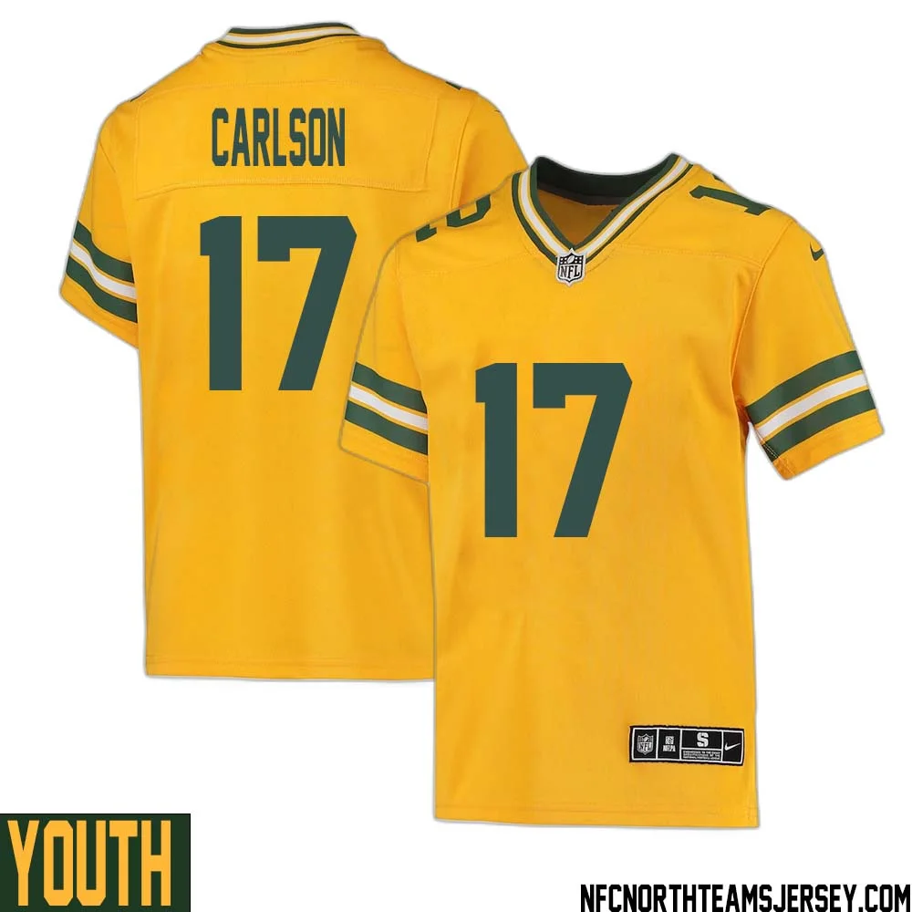Anders Carlson No 17 Davante Adams Green Bay Packers Inverted Legend Jersey Gold Youth
