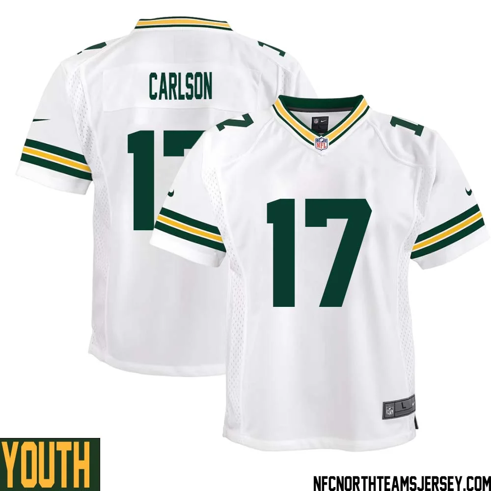 Anders Carlson No 17 Green Bay Packers Away Game Jersey Youth White 1