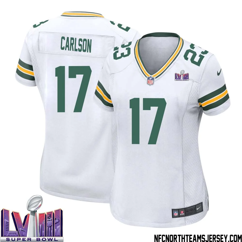 Anders Carlson No 17 Green Bay Packers Super Bowl LVIII Away Game Jersey Womens White 1