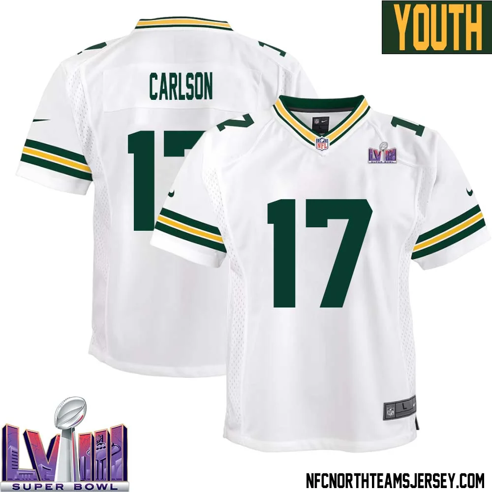 Anders Carlson No 17 Green Bay Packers Super Bowl LVIII Away Game Jersey Youth White