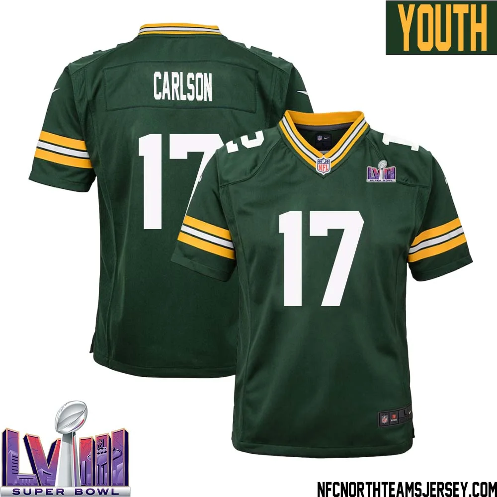 Anders Carlson No 17 Green Bay Packers Super Bowl LVIII Home Game Jersey Youth