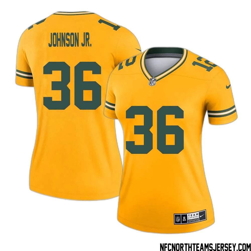 Anthony Johnson Jr. No 36 Davante Adams Green Bay Packers Inverted Legend Jersey Gold Women 1