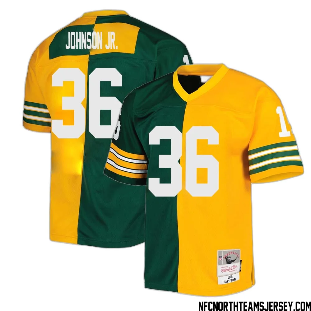 Anthony Johnson Jr. No 36 Green Bay Packers Mitchell Ness 1969 Split Legacy Replica Jersey Green Gold