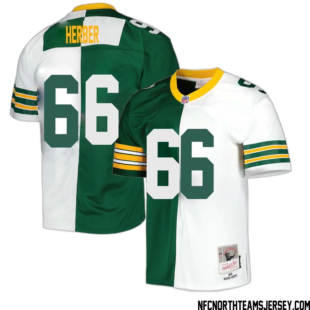 Arnie Herber No 66 Green Bay Packers Mitchell Ness 1996 Split Legacy Replica Jersey Green White
