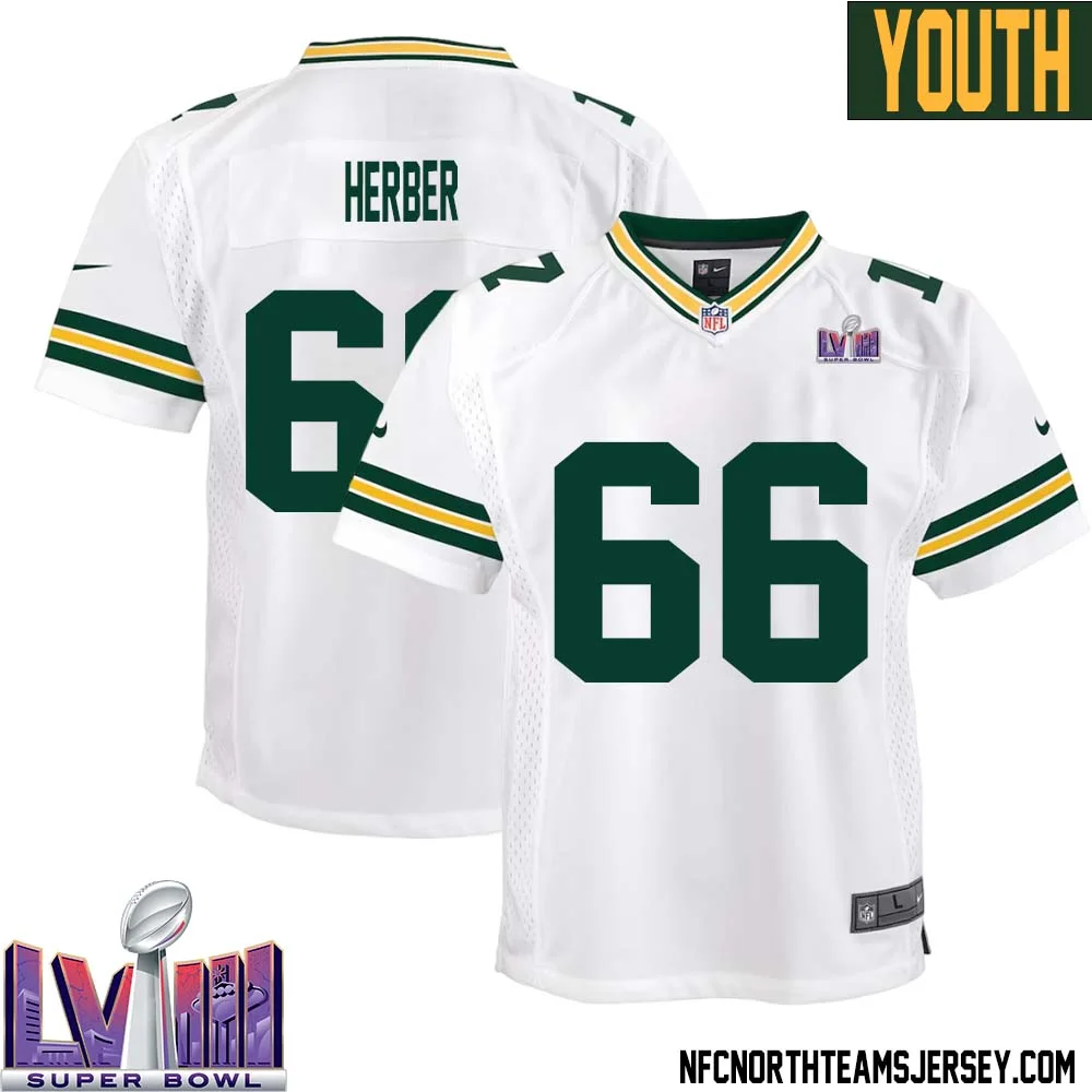 Arnie Herber No 66 Green Bay Packers Super Bowl LVIII Away Game Jersey Youth White 1