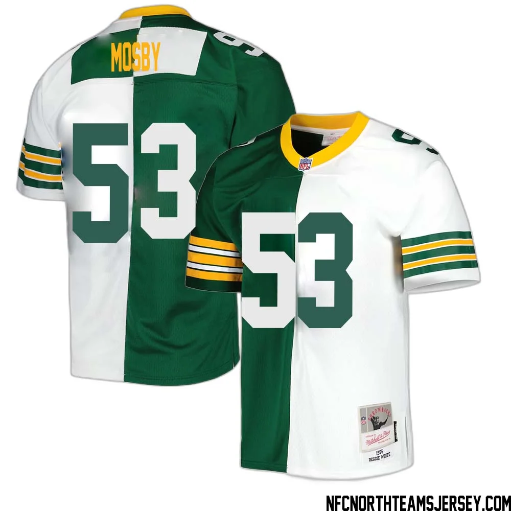 Arron Mosby No 53 Green Bay Packers Mitchell Ness 1996 Split Legacy Replica Jersey Green White