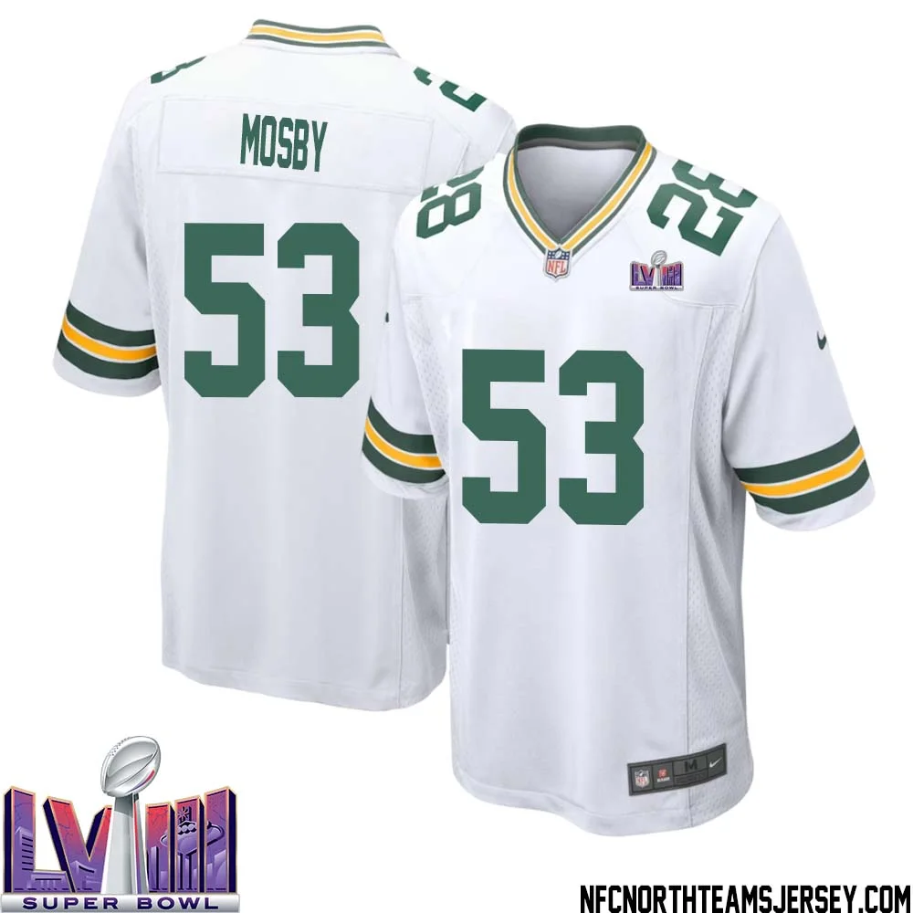Arron Mosby No 53 Green Bay Packers Super Bowl LVIII Away Game Jersey Mens White