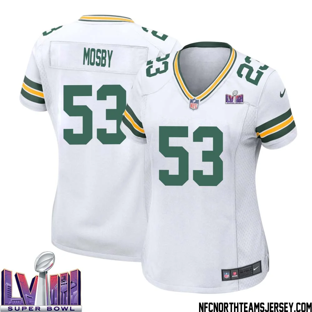 Arron Mosby No 53 Green Bay Packers Super Bowl LVIII Away Game Jersey Womens White