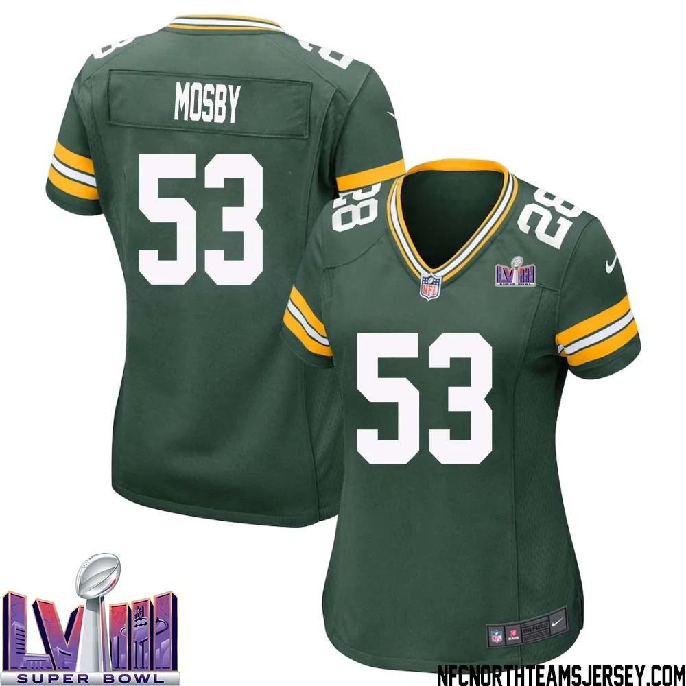 Arron Mosby No 53 Green Bay Packers Super Bowl LVIII Home Game Jersey Womens