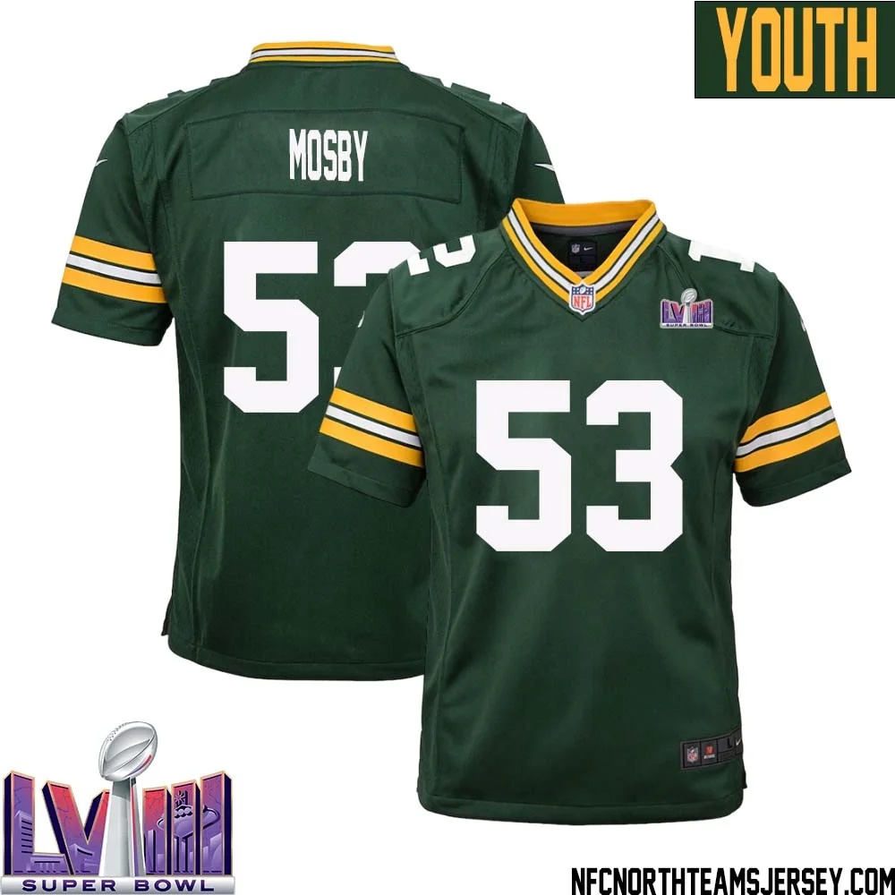 Arron Mosby No 53 Green Bay Packers Super Bowl LVIII Home Game Jersey Youth