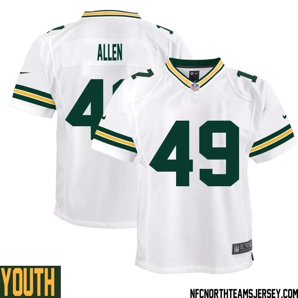 Austin Allen No 49 Green Bay Packers Away Game Jersey Youth White