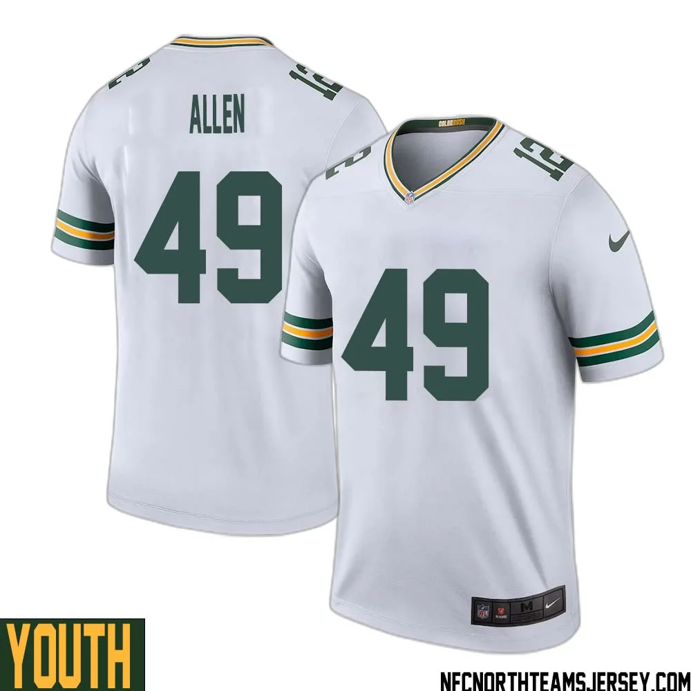 Austin Allen No 49 Green Bay Packers Color Rush Legend Jersey White Youth