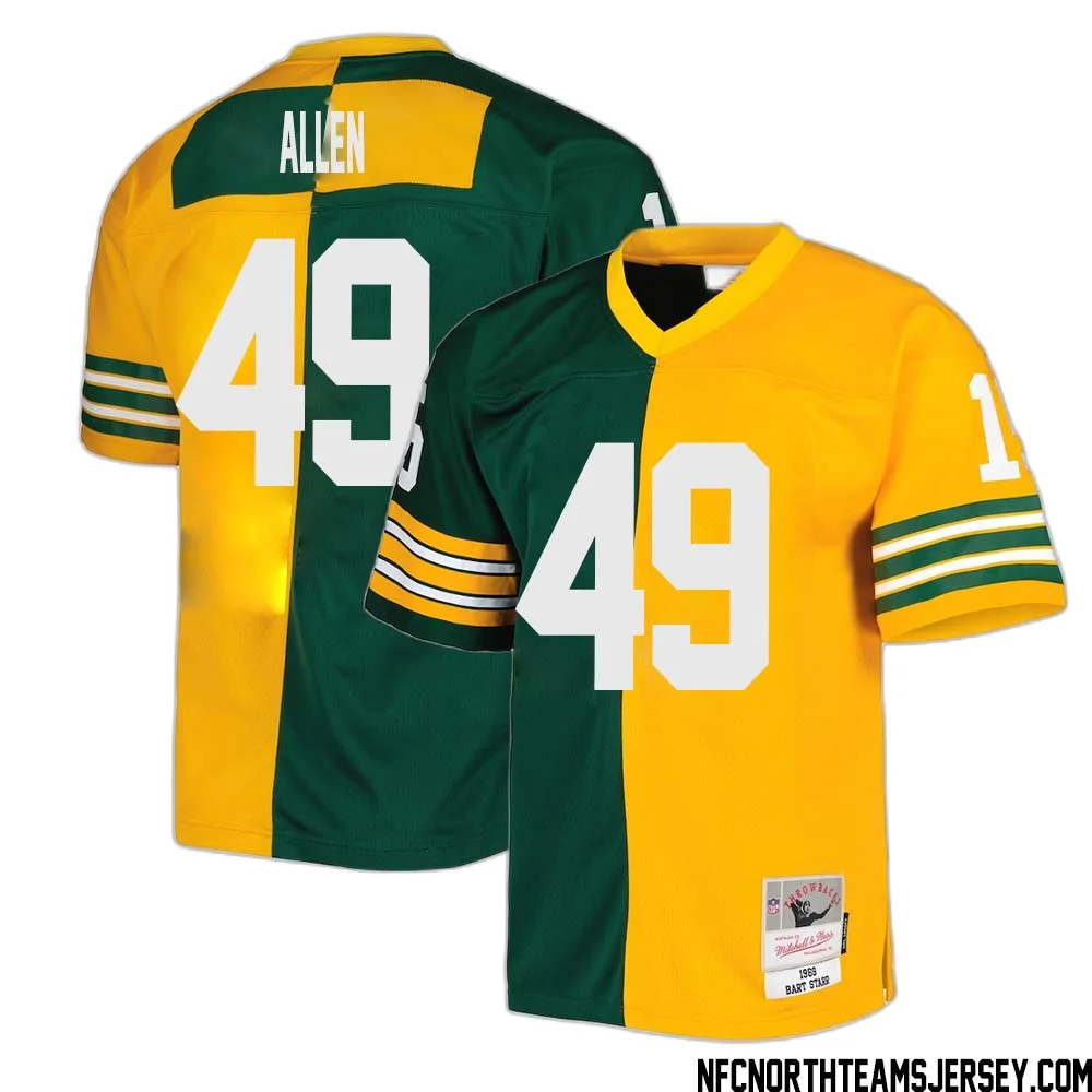 Austin Allen No 49 Green Bay Packers Mitchell Ness 1969 Split Legacy Replica Jersey Green Gold