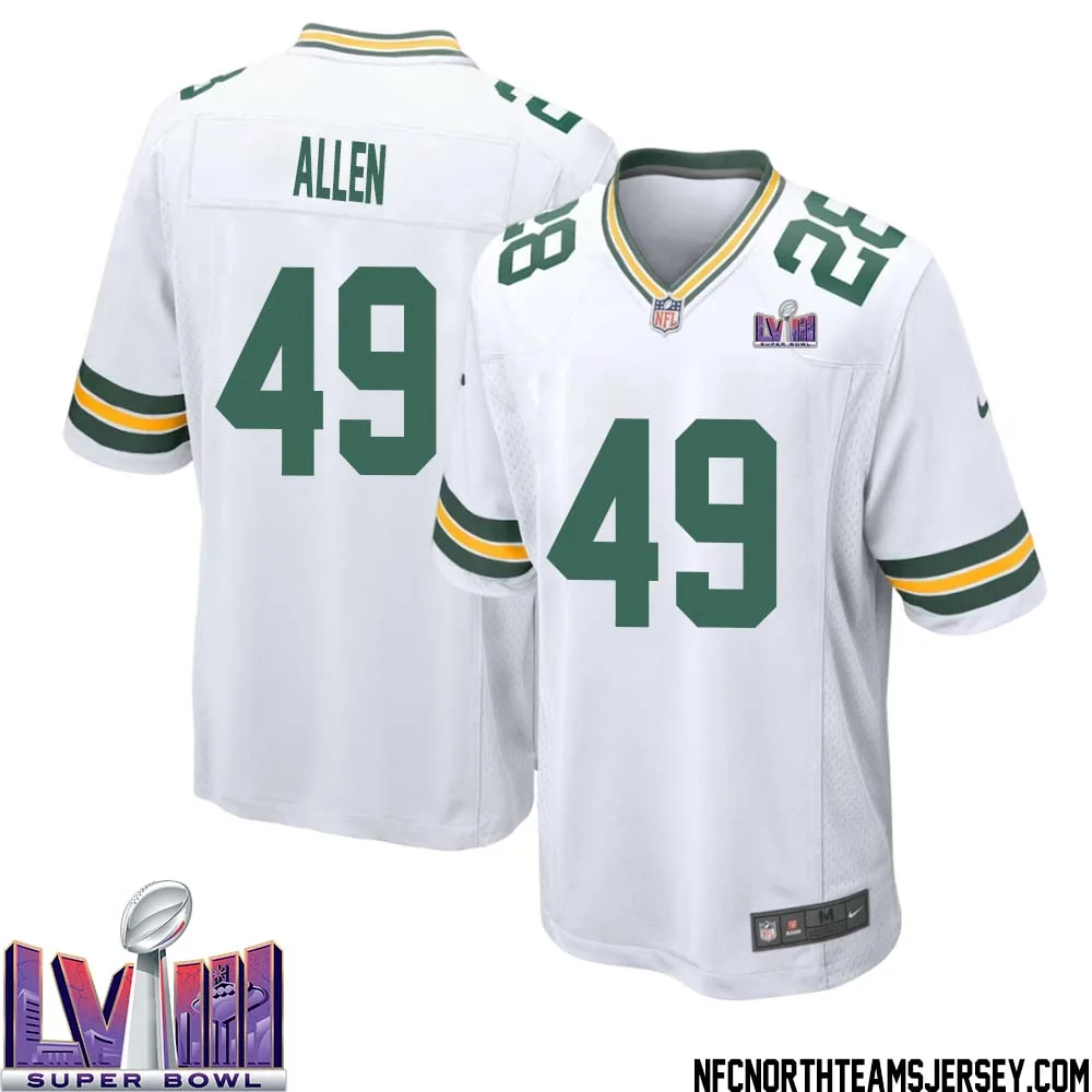 Austin Allen No 49 Green Bay Packers Super Bowl LVIII Away Game Jersey Mens White 1