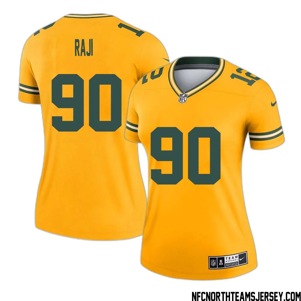 B. J. Raji No 90 Davante Adams Green Bay Packers Inverted Legend Jersey Gold Women