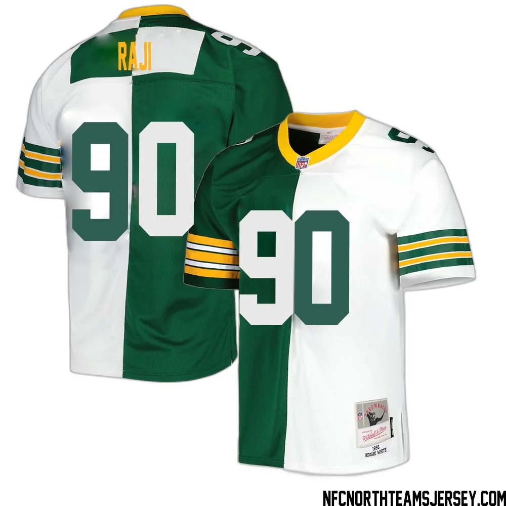B. J. Raji No 90 Green Bay Packers Mitchell Ness 1996 Split Legacy Replica Jersey Green White 1